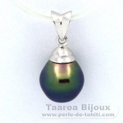 Ciondolo in Argento e 1 Perla di Tahiti Semi-Barocca B+ 9.2 mm