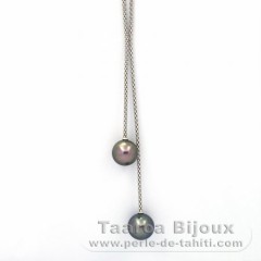 Collana in Argento e 2 Perle di Tahiti Rotonde B/C 11 e 11.4 mm