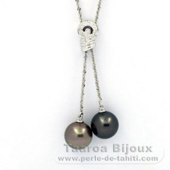 Collana in Argento e 2 Perle di Tahiti Rotonda B/C 12 e 12.2 mm