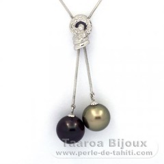 Collana in Argento e 2 Perle di Tahiti Rotonda C+ 11 e 11.3 mm