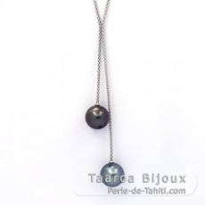 Collana in Argento e 2 Perle di Tahiti Rotonda B/C 13.1 e 13.3 mm