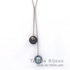 Collana in Argento e 2 Perle di Tahiti Rotonde B/C 13.1 e 13.3 mm