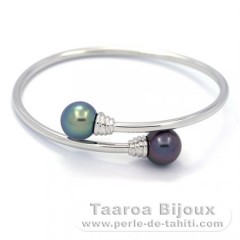 Braccialetto in Argento e 2 Perle di Tahiti Rotonda C+ 10.8 mm