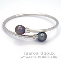 Braccialetto in Argento e 2 Perle di Tahiti Semi-Barroca C 10.7 e 10.8 mm