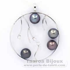 Ciondolo in Argento e 4 Perle di Tahiti Rotonda C 8.2 a 8.3 mm