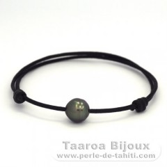 Perle Tahiti Bracelet Argent in Cotone e 1 Perla di Tahiti Cerchiate C 9.9 mm