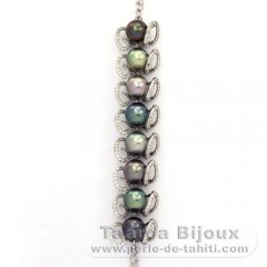 Braccialetto in Argento e 8 Perle di Tahiti Semi-Barroca B  9.2 a 9.8 mm