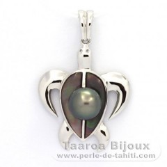 Ciondolo in Argento e 1 Perla di Tahiti Rotonda C 8.2 mm