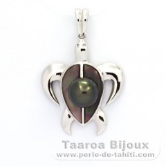 Ciondolo in Argento e 1 Perla di Tahiti Rotonda B 8.3 mm
