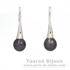 Orecchini in Argento e 2 Perle di Tahiti Semi-Barroca B 9.2 e 9.4 mm