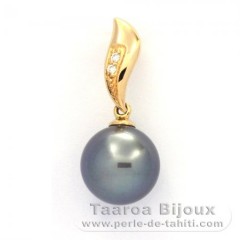 Ciondolo in Oro 18K + 2 diamanti 0.018 carati VS1 e 1 Perla di Tahiti Rotonda A 10.2 mm