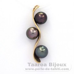 Ciondolo in Oro 18K e 3 Perle di Tahiti Rotonda A 8.1 a 8.3 mm