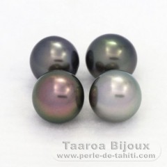 Lotto di 4 Perle di Tahiti Rotonda C di 8.5 a 8.8 mm