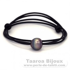 Collana in Cuoio e 1 Perla di Tahiti Cerchiate C 13.5 mm