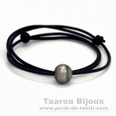 Collana in Cuoio e 1 Perla di Tahiti Cerchiate C 12.7 mm