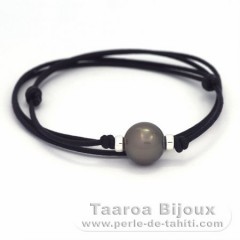 Collana in Cotone e 1 Perla di Tahiti Rotonda C 12.7 mm
