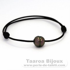 Braccialetto in Cuoio e 1 Perla di Tahiti Cerchiate C 10.4 mm