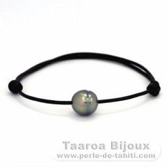 Braccialetto in Cuoio e 1 Perla di Tahiti Cerchiate C 10.5 mm
