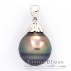 Ciondolo in Argento e 1 Perla di Tahiti Cerchiate C 14.4 mm