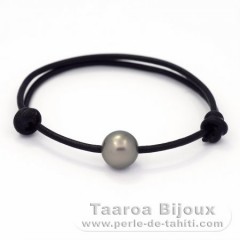 Braccialetto in Cuoio e 1 Perla di Tahiti Rotonda C 10.6 mm