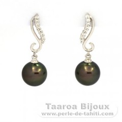 Orecchini in Argento e 2 Perle di Tahiti Rotonda C 9.3 mm