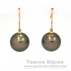 Orecchini in Oro 18K e 2 Perle di Tahiti Rotonda B/C 13.2 e 13.3 mm