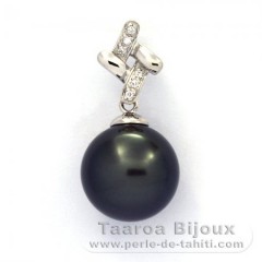 Ciondolo in Argento e 1 Perla di Tahiti Rotonda C 12.1 mm