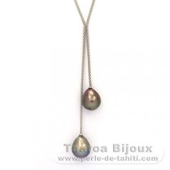 Collana in Argento e 2 Perle di Tahiti Semi-Barroca C 12.4 mm