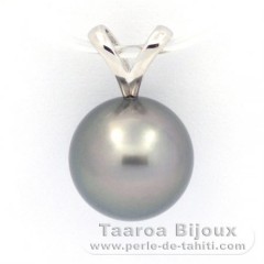 Ciondolo in Argento e 1 Perla di Tahiti Rotonda C 10 mm