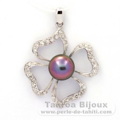 Ciondolo in Argento e 1 Perla di Tahiti Semi-Barocca C+ 8.6 mm