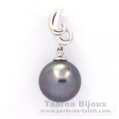 Ciondolo in Argento e 1 Perla di Tahiti Rotonda C 10.5 mm