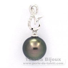 Ciondolo in Argento e 1 Perla di Tahiti Rotonda C 10.5 mm