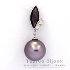 Ciondolo in Argento e 1 Perla di Tahiti Rotonda C 10.5 mm