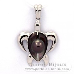 Ciondolo in Argento e 1 Perla di Tahiti Semi-Rotonda C 8 mm
