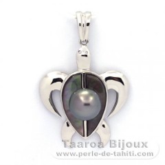 Ciondolo in Argento e 1 Perla di Tahiti Rotonda C 8.1 mm