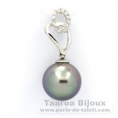 Ciondolo in Argento e 1 Perla di Tahiti Rotonda C 10.2 mm