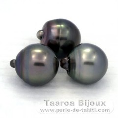 Lotto di 3 Perle di Tahiti Semi-Barroca C di 12.5 a 12.8 mm