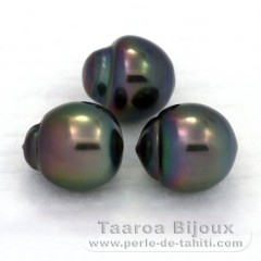Lotto di 3 Perle di Tahiti Semi-Barroca B di 10.5 a 10.6 mm