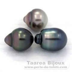 Lotto di 3 Perle di Tahiti Semi-Barroca B di 10.5 a 10.6 mm