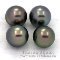 Lotto di 4 Perle di Tahiti Rotonda C di 9.2 a 9.3 mm