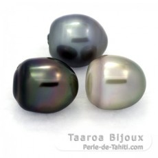 Lotto di 3 Perle di Tahiti Semi-Barocche C di 12.2 a 12.4 mm