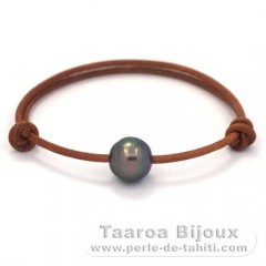 Braccialetto in Cuoio e 1 Perla di Tahiti Semi-Barocca C 11.9 mm