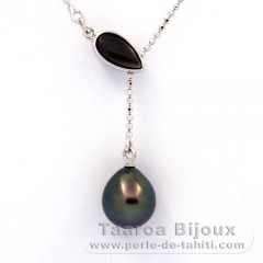 Collana in Argento e 1 Perla di Tahiti Semi-Baroccha A 9.5 mm