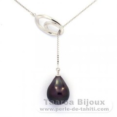 Collana in Argento e 1 Perla di Tahiti Semi-Barocca A 10 mm