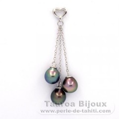 Ciondolo in Argento e 3 Perle di Tahiti Semi-Barroca A/B  8.4 a 8.6 mm