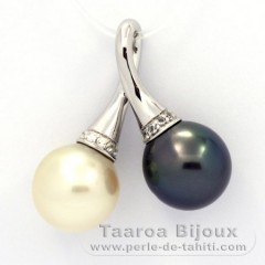 Ciondolo in Argento e 2 Perle di Tahiti Semi-Barroca C 11.5 e 11.6 mm