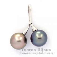 Ciondolo in Argento e 2 Perle di Tahiti Rotonda C 10.2 e 10.4 mm