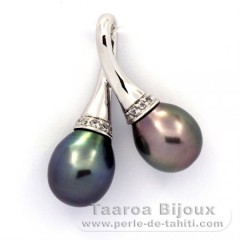 Ciondolo in Argento e 2 Perle di Tahiti Semi-Barocche B 9.5 e 9.6 mm