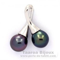 Ciondolo in Argento e 2 Perle di Tahiti Semi-Barroca B+ 9.5 e 9.6 mm