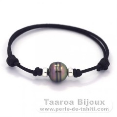 Braccialetto in Cotone e 1 Perla di Tahiti Cerchiate C 10.6 mm